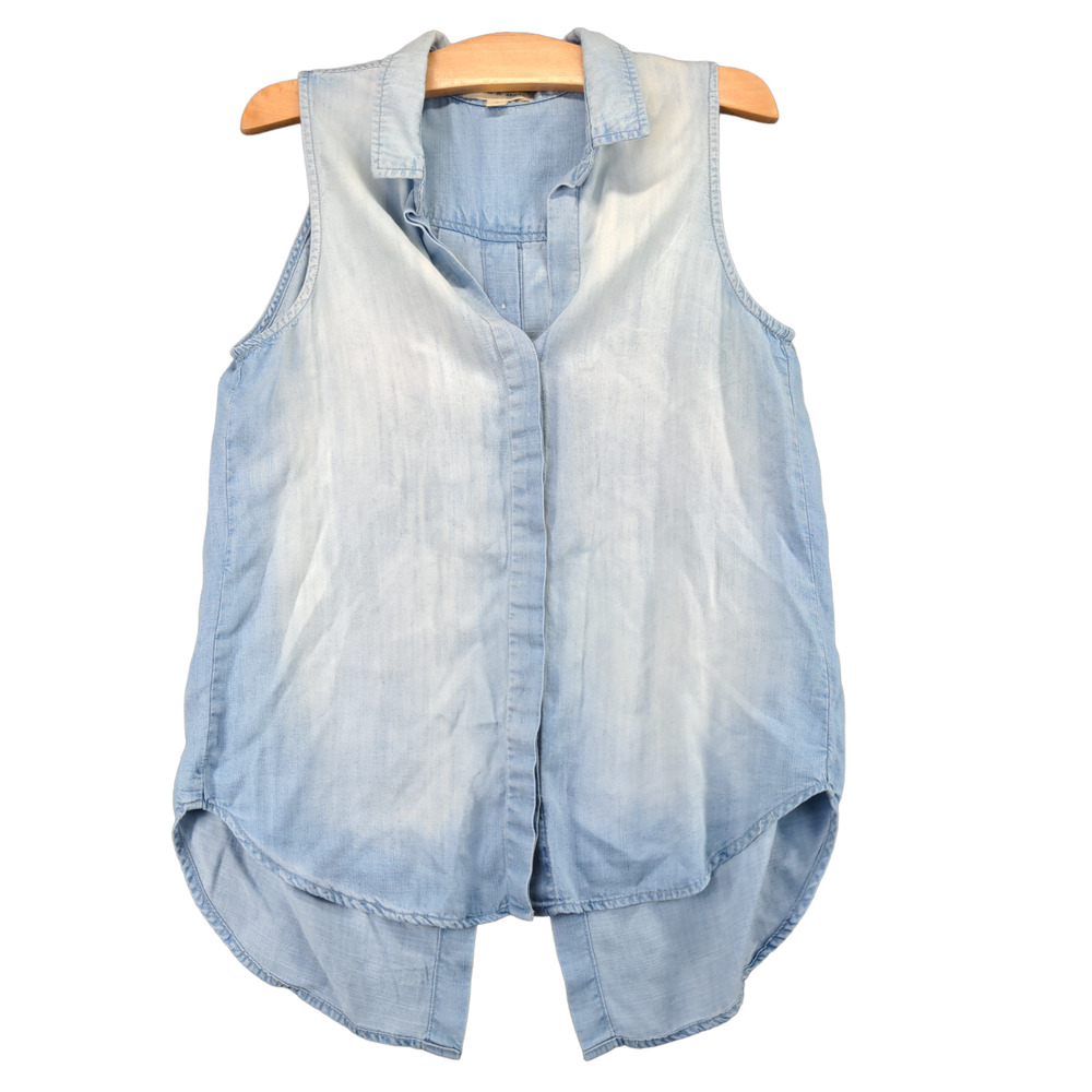Cloth & Stone Denim Button Up Vest Womens Small Sleeveless Blue High Low Hem